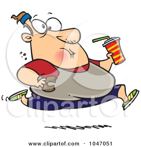 Royalty-Free (RF) Clip Art Illustration of a Cartoon Fat Man Running And Eating Junk Food by toonaday