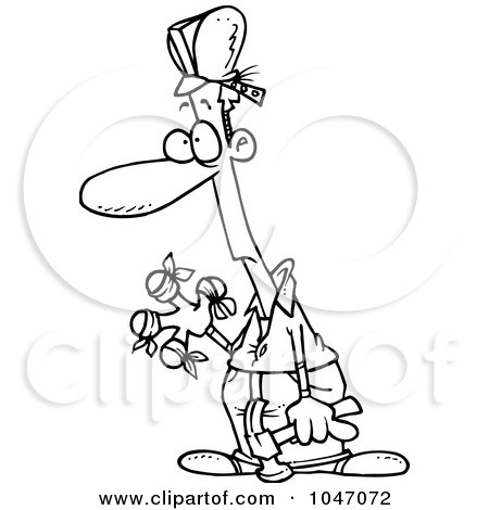 Royalty-Free (RF) Clip Art Illustration of a Cartoon Black And White Outline Design Of A Bandaged Construction Guy by toonaday