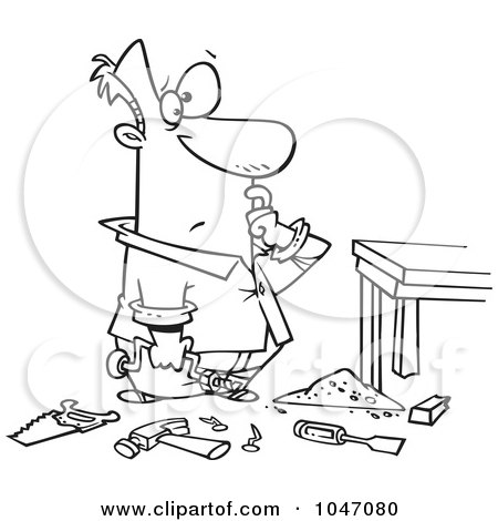 Royalty-Free (RF) Clip Art Illustration of a Cartoon Black And White Outline Design Of A Messy Craftsman by toonaday