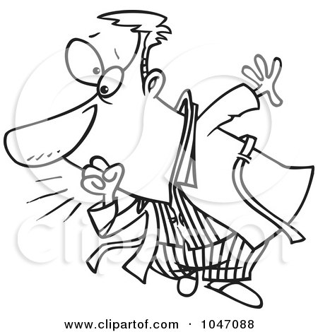 Royalty-Free (RF) Clip Art Illustration of a Cartoon Black And White Outline Design Of A Coughing Man by toonaday
