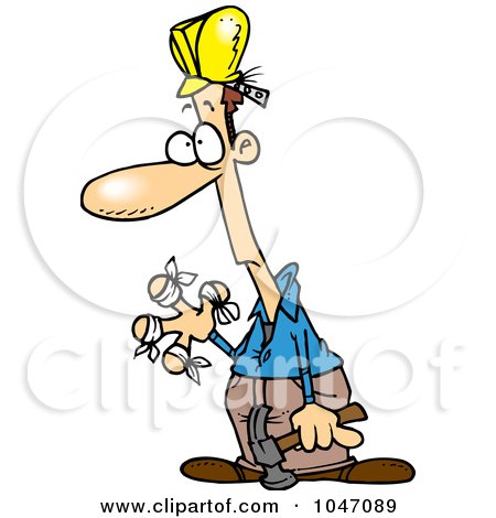 Royalty-Free (RF) Clip Art Illustration of a Cartoon Bandaged Construction Guy by toonaday