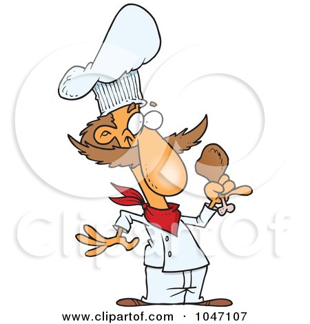 Royalty-Free (RF) Clip Art Illustration of a Cartoon Chef Holding A Chicken Drumstick by toonaday