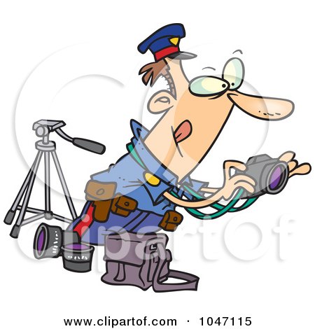 Royalty-Free (RF) Clip Art Illustration of a Cartoon Cop Taking Photos by toonaday