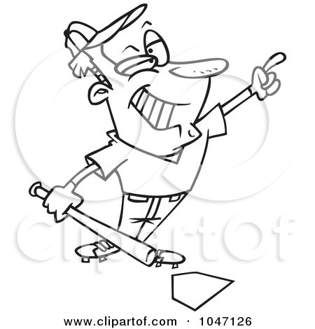 Royalty-Free (RF) Clip Art Illustration of a Cartoon Black And White Outline Design Of A Confident Baseball Player by toonaday