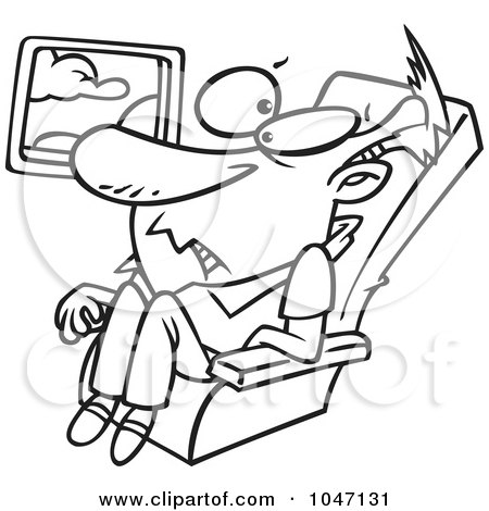 Royalty-Free (RF) Clip Art Illustration of a Cartoon Black And White Outline Design Of A Confined Man On An Airplane by toonaday