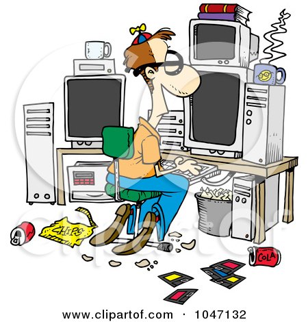 Royalty-Free (RF) Clip Art Illustration of a Cartoon Computer Geek With A Messy Office by toonaday