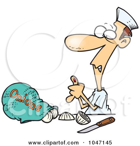 Royalty-Free (RF) Clip Art Illustration of a Cartoon Chef Cutting Himself While Prepping Onions by toonaday