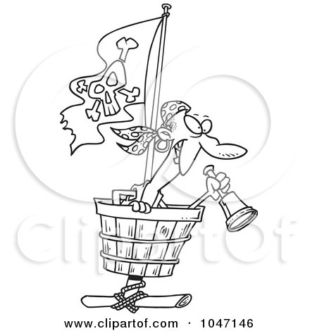 Royalty-Free (RF) Clip Art Illustration of a Cartoon Black And White Outline Design Of A Pirate In A Crows Nest by toonaday