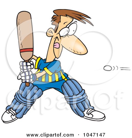 Royalty-Free (RF) Clip Art Illustration of a Cartoon Man Playing Cricket by toonaday