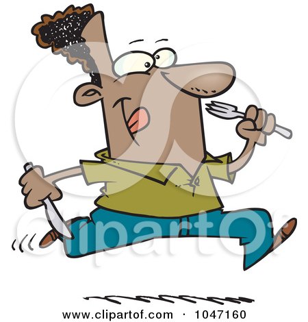Royalty-Free (RF) Clip Art Illustration of a Cartoon Hungry Black Man Running With Cutlery by toonaday
