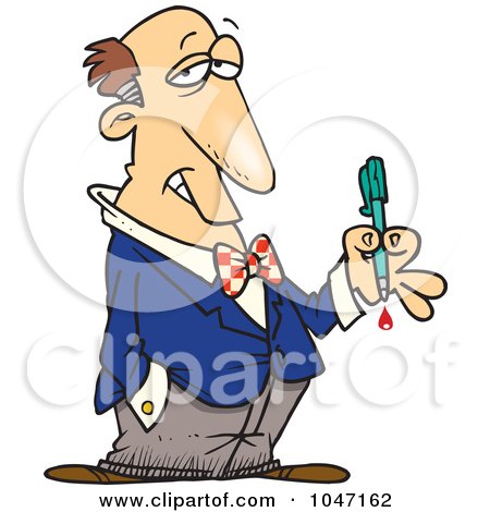 Royalty-Free (RF) Clip Art Illustration of a Cartoon Critic Holding A Bleeding Pen by toonaday
