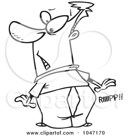 Royalty-Free (RF) Clip Art Illustration of a Cartoon Black And White Outline Design Of A Man With Ripping Pants by toonaday
