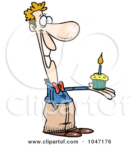 Royalty-Free (RF) Clip Art Illustration of a Cartoon Man Holding A Birthday Cupcake by toonaday