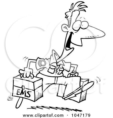 Royalty-Free (RF) Clip Art Illustration of a Cartoon Black And White Outline Design Of A Happy Paramedic by toonaday