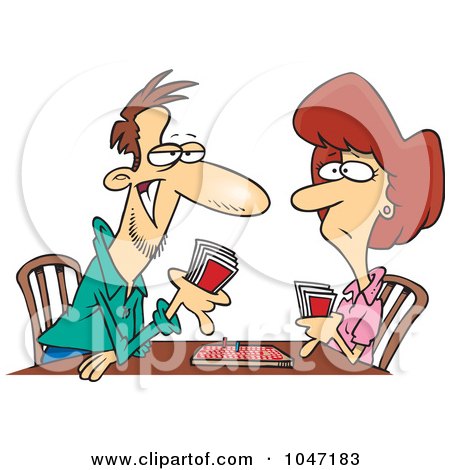 Royalty-Free (RF) Clip Art Illustration of a Cartoon Couple Playing Cribbage by toonaday