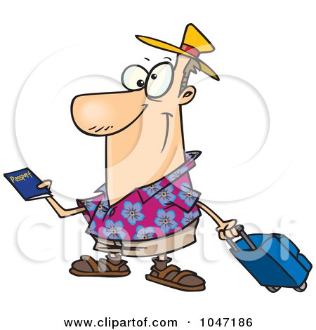 Royalty-Free (RF) Clip Art Illustration of a Cartoon Traveler Holding A Passport by toonaday