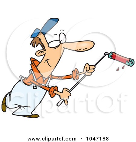 Royalty-Free (RF) Clip Art Illustration of a Cartoon House Painter Using A Roller by toonaday