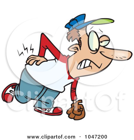 Royalty-Free (RF) Clip Art Illustration of a Cartoon Baseball Player With Back Pain by toonaday