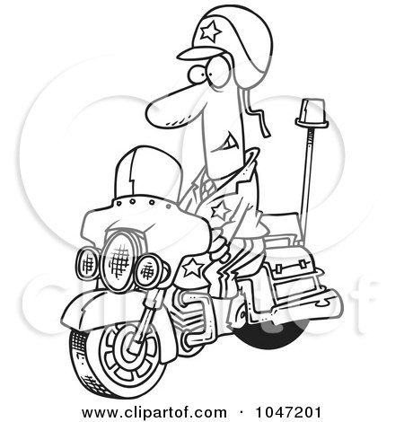 Royalty-Free (RF) Clip Art Illustration of a Cartoon Black And White Outline Design Of A Motorcycle Cop by toonaday