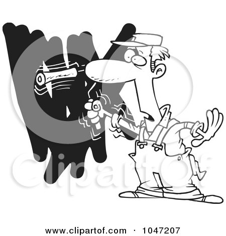 Royalty-Free (RF) Clip Art Illustration of a Cartoon Black And White Outline Design Of A House Painter Painting A Wall by toonaday