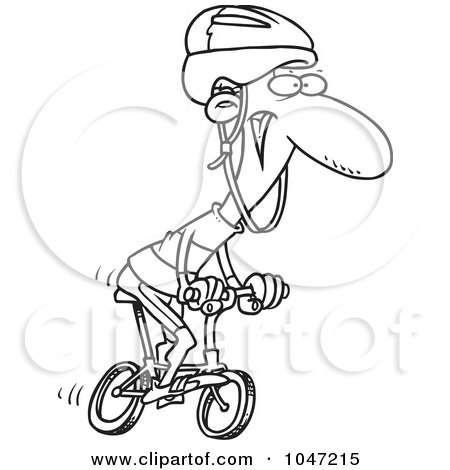 Royalty-Free (RF) Clip Art Illustration of a Cartoon Black And White Outline Design Of A Cyclist by toonaday