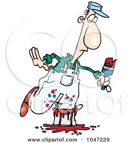 Royalty-Free (RF) Clip Art Illustration of a Cartoon Painter Stepping In A Bucket by toonaday