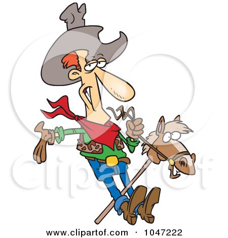 Royalty-Free (RF) Clip Art Illustration of a Cartoon Cowboy On A Stick Pony by toonaday