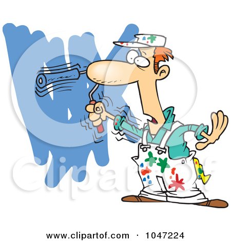 Royalty-Free (RF) Clip Art Illustration of a Cartoon House Painter Painting  A Wall by toonaday #1047224