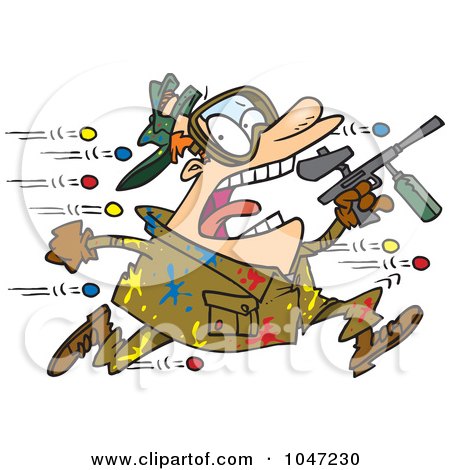 Royalty-Free (RF) Clip Art Illustration of a Cartoon Man Being Hit With Paintballs by toonaday