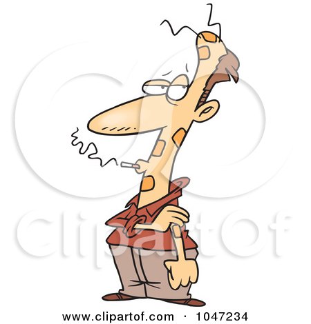 Royalty-Free (RF) Clip Art Illustration of a Cartoon Smoking Man Wearing Patches by toonaday
