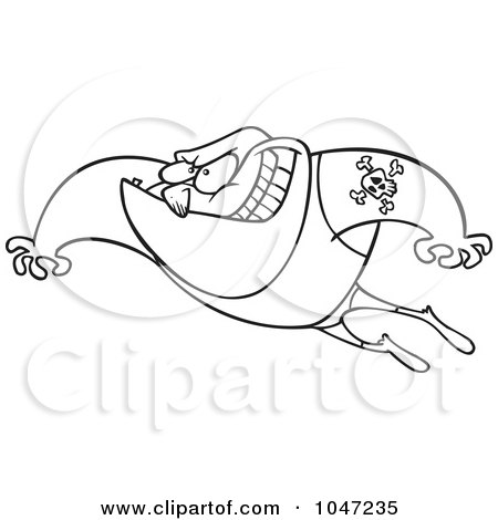 Royalty-Free (RF) Clip Art Illustration of a Cartoon Black And White Outline Design Of A Leaping Wrestler by toonaday