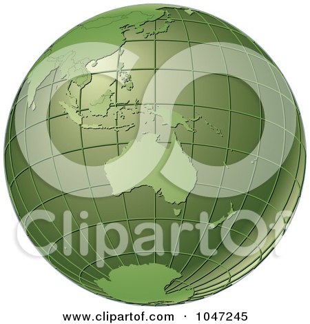 Royalty-Free (RF) Clip Art Illustration of a Green Grid Globe Featuring Australia by Michael Schmeling