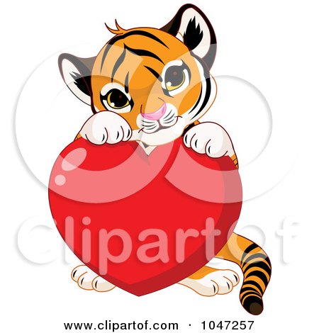 Royalty-Free (RF) Clip Art Illustration of a Cute Tiger With A Valentine Heart by Pushkin