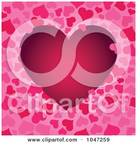 Royalty-Free (RF) Clip Art Illustration of a Dark Pink Heart On A Heart Pattern Background by Pushkin