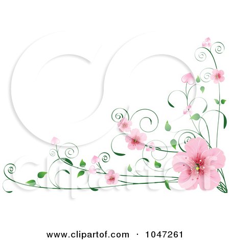 Royalty-Free (RF) Clip Art Illustration of a Border Of Spring Blossoms On A Vine by Pushkin
