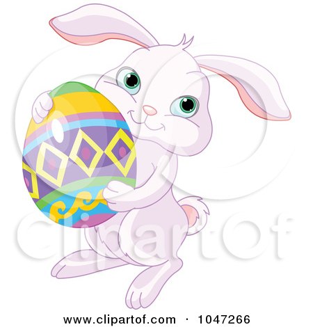 Royalty-Free (RF) Clip Art Illustration of a Cute Bunny Holding An Easter Egg by Pushkin
