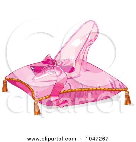 Royalty-Free (RF) Clip Art Illustration of a Clear Slipper On A Pink Pillow by Pushkin