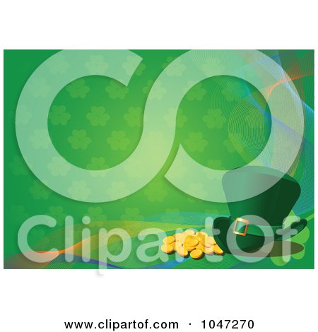 Royalty-Free (RF) Clip Art Illustration of a Shamrock St Patricks Day Background With A Hat And Gold by Pushkin