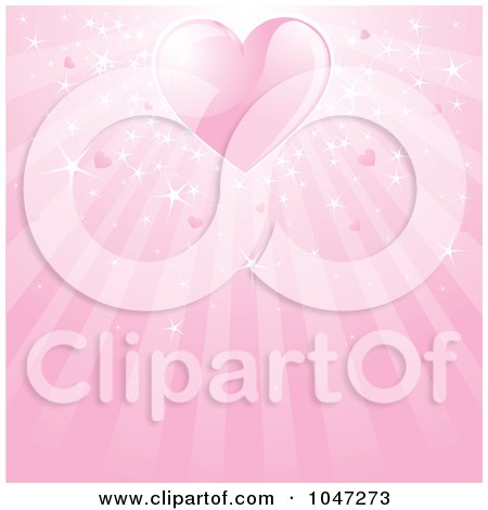 Royalty-Free (RF) Clip Art Illustration of a Shiny Pink Heart Over Rays by Pushkin