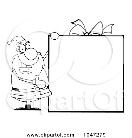 Royalty-Free (RF) Clip Art Illustration of an Outline Of Santa With A Blank Gift Sign by Hit Toon