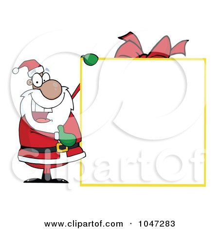 Royalty-Free (RF) Clip Art Illustration of A Black Santa Presenting A Blank Gift Sigh by Hit Toon
