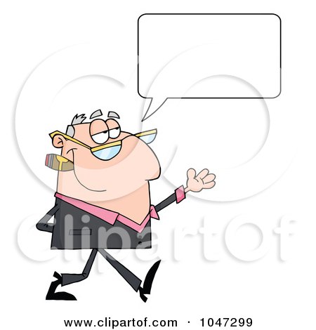 Royalty-Free (RF) Clip Art Illustration of a Businessman Gesturing And Smoking A Cigar With A Speech Bubble by Hit Toon