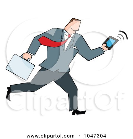 Royalty-Free (RF) Clip Art Illustration of a Businessman Running With A Briefcase And Tablet - 3 by Hit Toon
