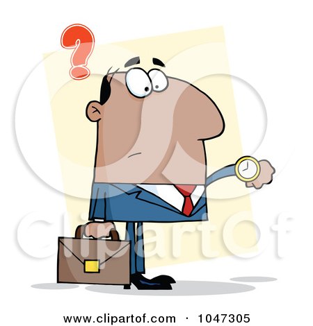 Royalty-Free (RF) Clip Art Illustration of a Black Businessman Checking His Watch - 2 by Hit Toon