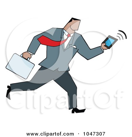 Royalty-Free (RF) Clip Art Illustration of a Businessman Running With A Briefcase And Tablet - 5 by Hit Toon