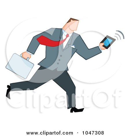 Royalty-Free (RF) Clip Art Illustration of a Businessman Running With A Briefcase And Tablet - 4 by Hit Toon