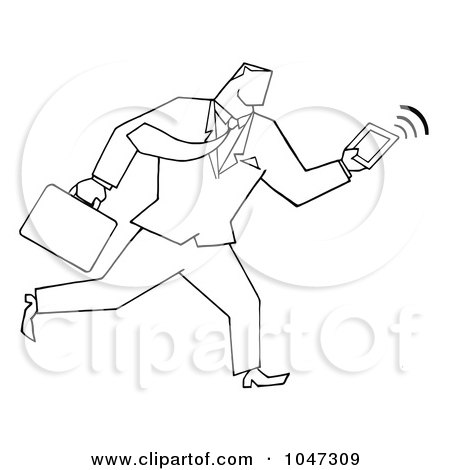 Royalty-Free (RF) Clip Art Illustration of a Businessman Running With A Briefcase And Tablet - 1 by Hit Toon