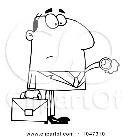 Royalty-Free (RF) Clip Art Illustration of an Outlined Businessman Checking His Watch - 1 by Hit Toon