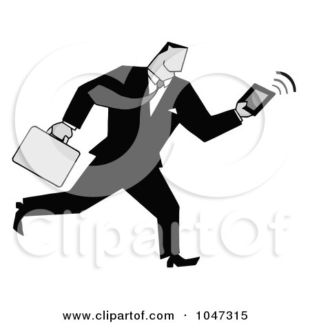 Royalty-Free (RF) Clip Art Illustration of a Businessman Running With A Briefcase And Tablet - 2 by Hit Toon