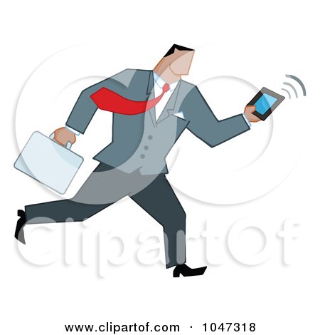 Royalty-Free (RF) Clip Art Illustration of a Businessman Running With A Briefcase And Tablet - 6 by Hit Toon
